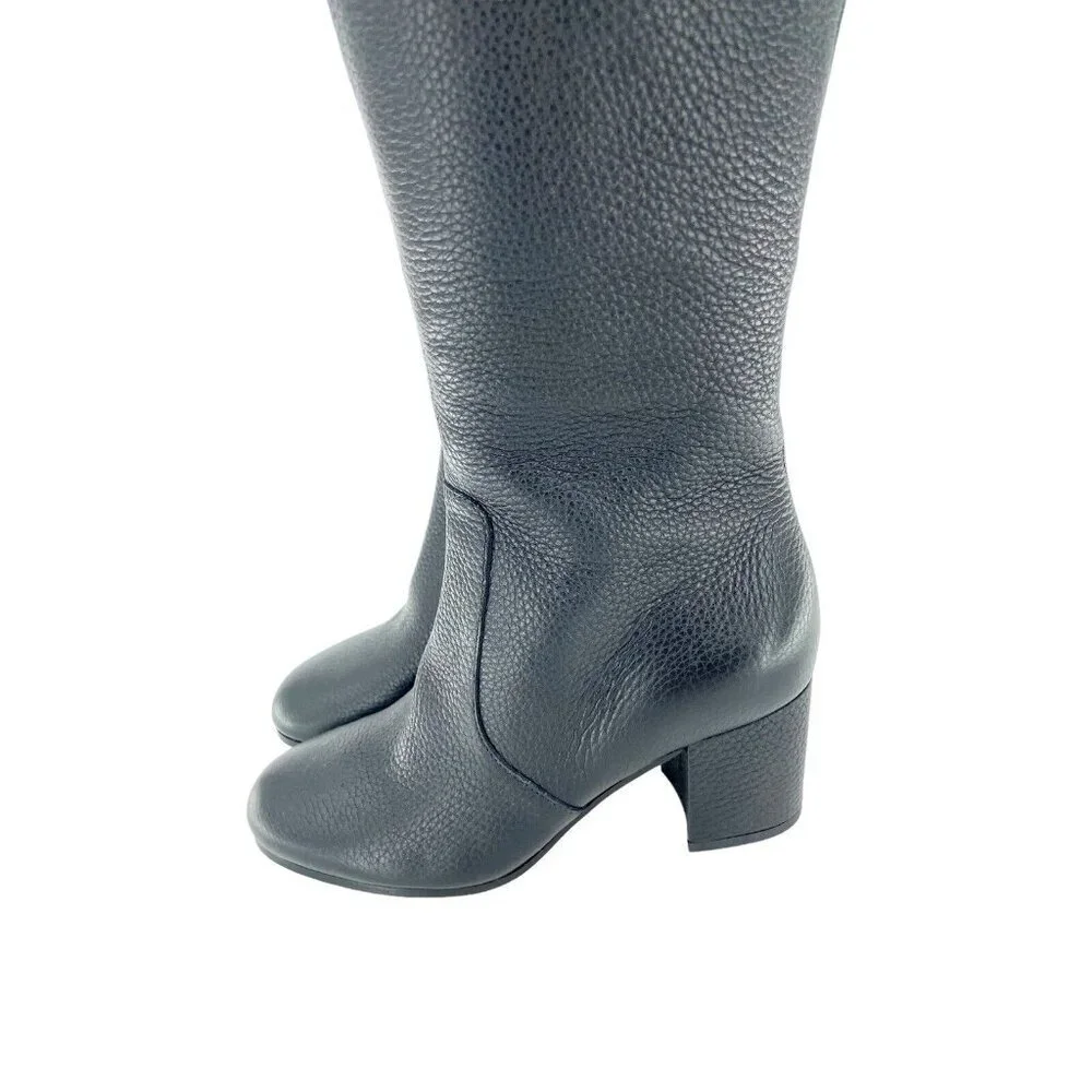 Via Spiga Finlay Boots Black Leather Tall Over The Knee Block Heel SZ 5 New